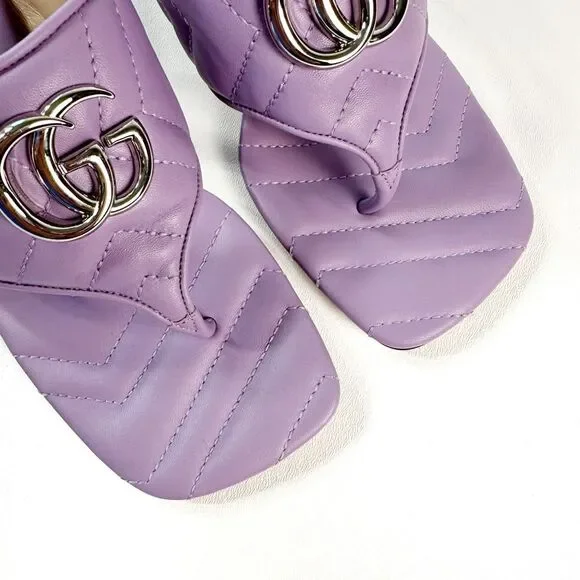 GUCCI Purple Marmont Sandals Size 38 Kitten Heel Matelasse Quilted Leather - Picture 3 of 13